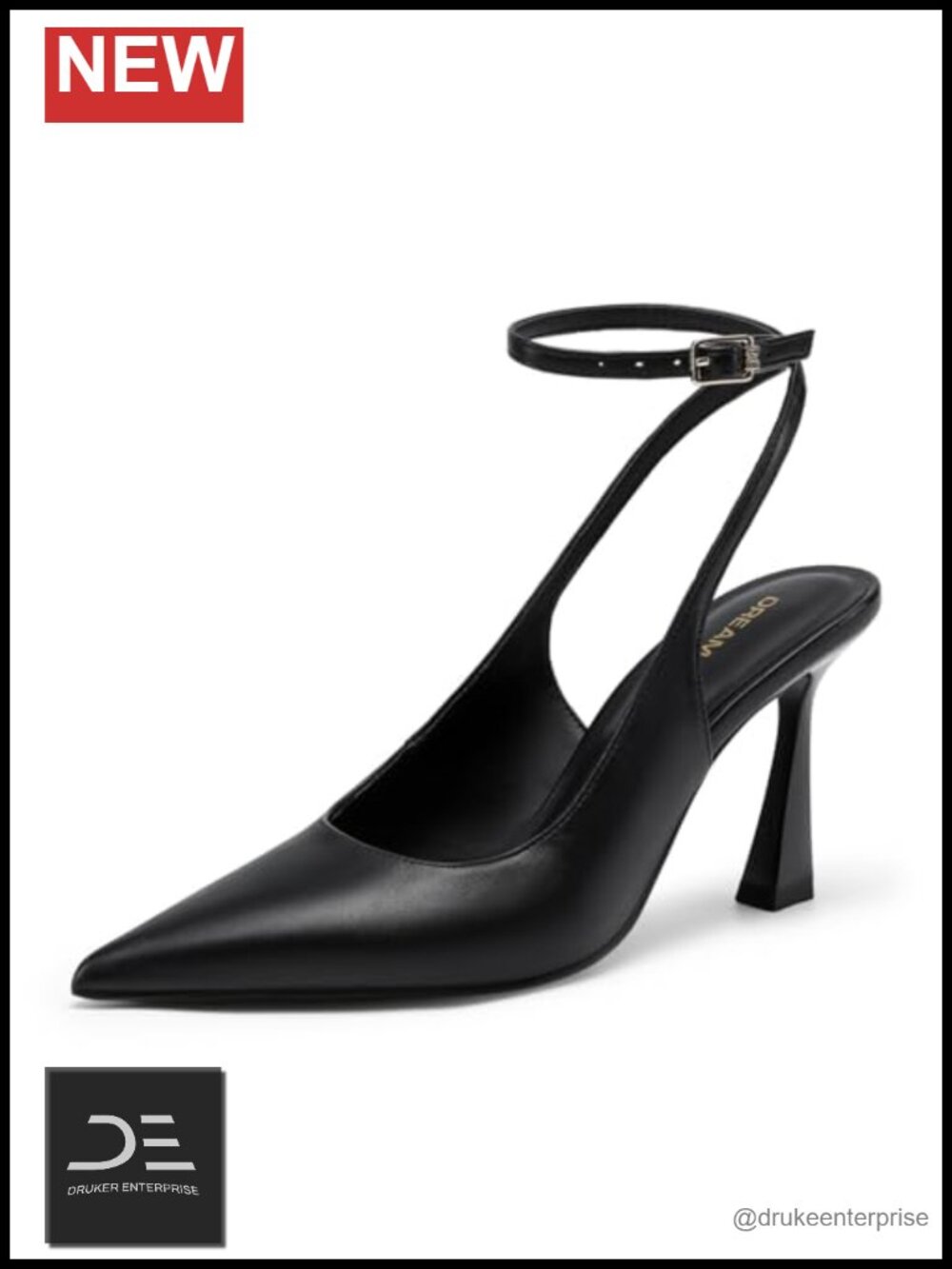 Women's Slingback Pumps, Pointed Toe High Heels, Faux Leather, 3.35" Flared Heel